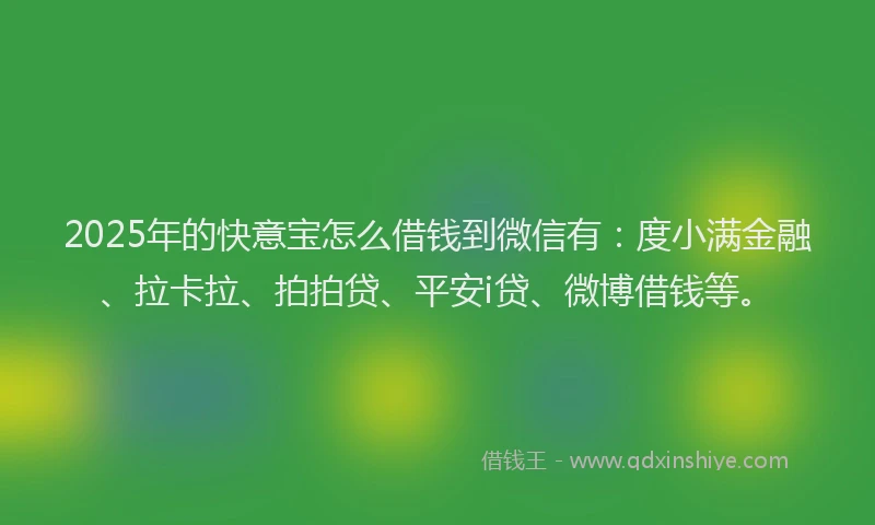 2025年的快意宝怎么借钱到微信有：度小满金融、拉卡拉、拍拍贷、平安i贷、微博借钱等。