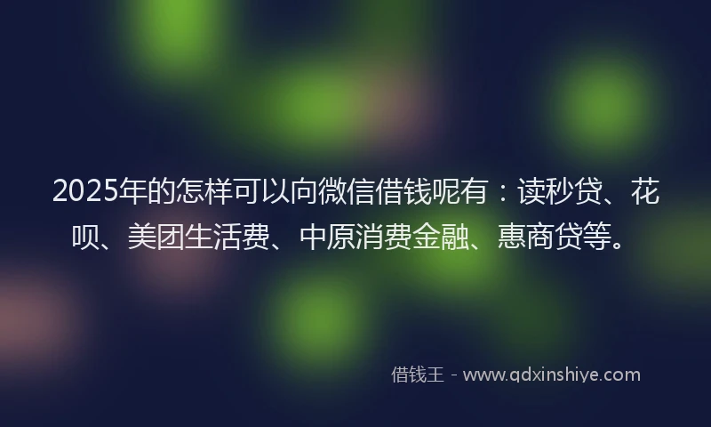 2025年的怎样可以向微信借钱呢有：读秒贷、花呗、美团生活费、中原消费金融、惠商贷等。