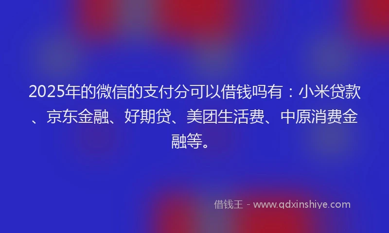 2025年的微信的支付分可以借钱吗有：小米贷款、京东金融、好期贷、美团生活费、中原消费金融等。