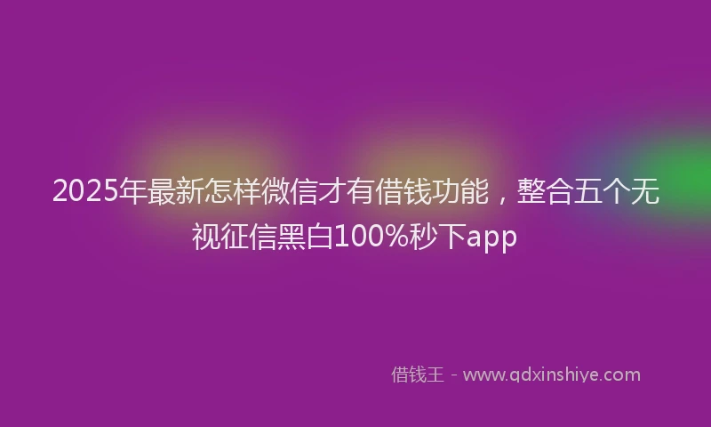 2025年最新怎样微信才有借钱功能，整合五个无视征信黑白100%秒下app