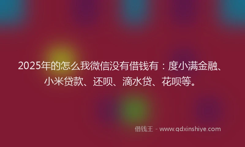 2025年的怎么我微信没有借钱有：度小满金融、小米贷款、还呗、滴水贷、花呗等。