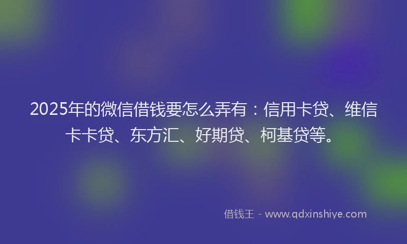 2025年的微信借钱要怎么弄有：信用卡贷、维信卡卡贷、东方汇、好期贷、柯基贷等。