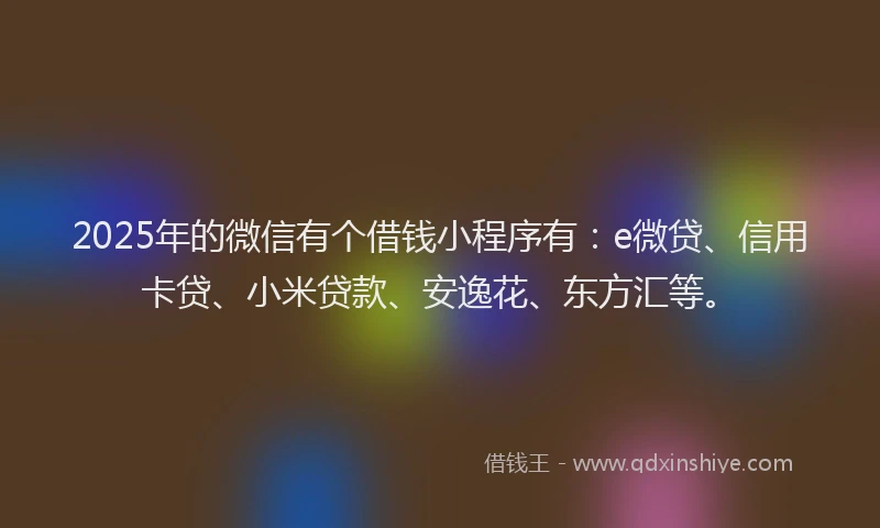 2025年的微信有个借钱小程序有：e微贷、信用卡贷、小米贷款、安逸花、东方汇等。