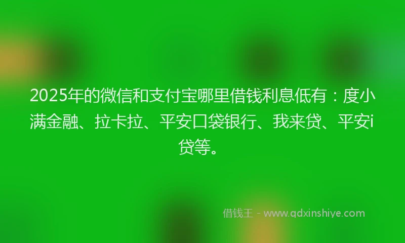 2025年的微信和支付宝哪里借钱利息低有：度小满金融、拉卡拉、平安口袋银行、我来贷、平安i贷等。
