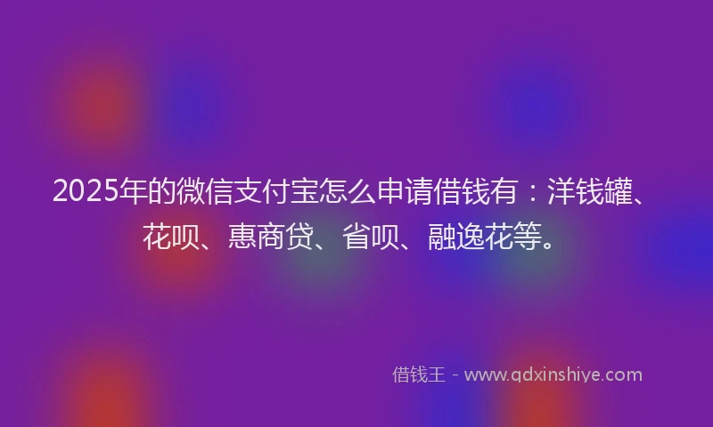 2025年的微信支付宝怎么申请借钱有：洋钱罐、花呗、惠商贷、省呗、融逸花等。
