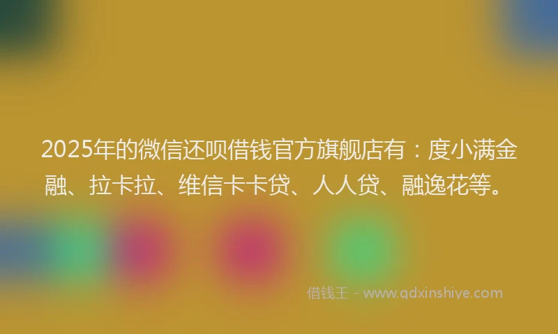 2025年的微信还呗借钱官方旗舰店有：度小满金融、拉卡拉、维信卡卡贷、人人贷、融逸花等。