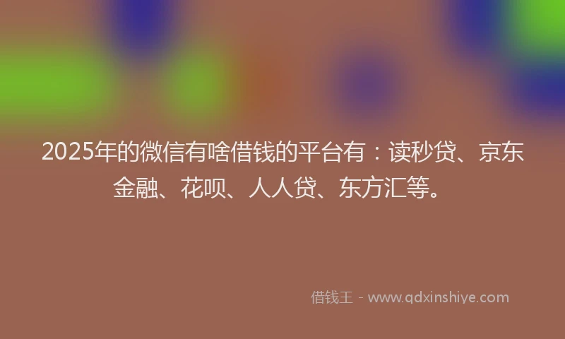 2025年的微信有啥借钱的平台有：读秒贷、京东金融、花呗、人人贷、东方汇等。