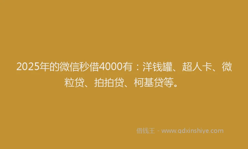 2025年的微信秒借4000有：洋钱罐、超人卡、微粒贷、拍拍贷、柯基贷等。
