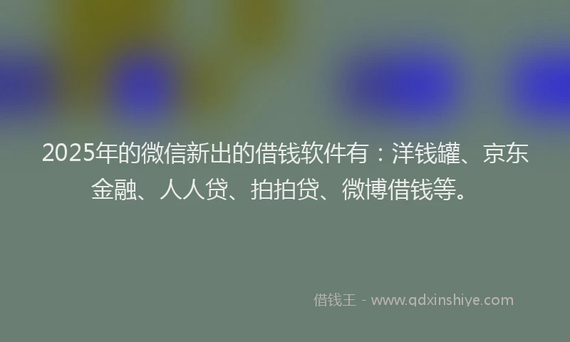 2025年的微信新出的借钱软件有：洋钱罐、京东金融、人人贷、拍拍贷、微博借钱等。