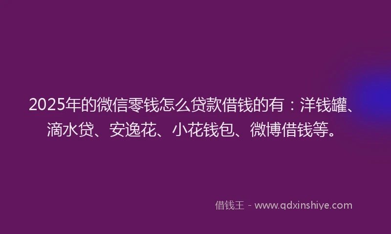 2025年的微信零钱怎么贷款借钱的有：洋钱罐、滴水贷、安逸花、小花钱包、微博借钱等。