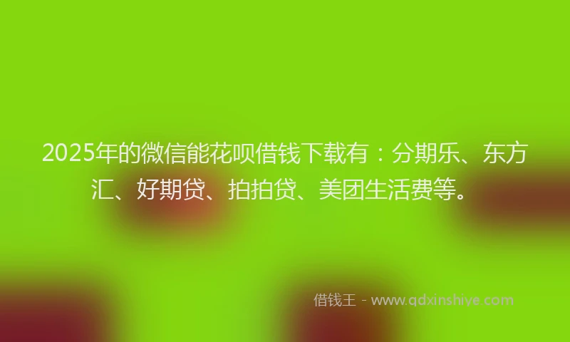 2025年的微信能花呗借钱下载有：分期乐、东方汇、好期贷、拍拍贷、美团生活费等。