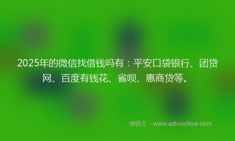 2025年的微信找借钱吗有：平安口袋银行、团贷网、百度有钱花、省呗、惠商贷等。