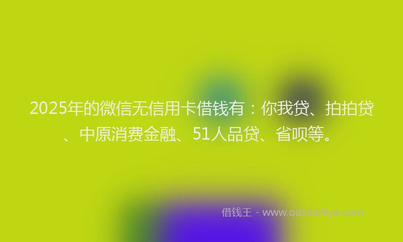 2025年的微信无信用卡借钱有：你我贷、拍拍贷、中原消费金融、51人品贷、省呗等。