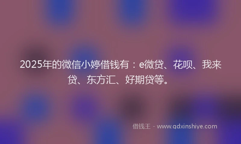 2025年的微信小婷借钱有：e微贷、花呗、我来贷、东方汇、好期贷等。