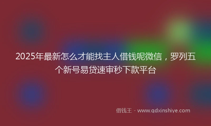 2025年最新怎么才能找主人借钱呢微信，罗列五个新号易贷速审秒下款平台