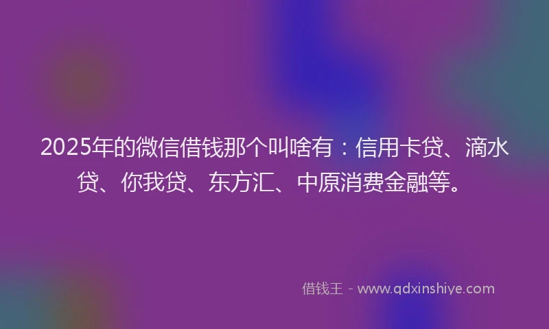 2025年的微信借钱那个叫啥有：信用卡贷、滴水贷、你我贷、东方汇、中原消费金融等。