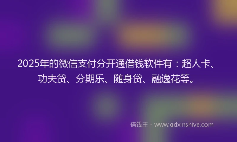 2025年的微信支付分开通借钱软件有：超人卡、功夫贷、分期乐、随身贷、融逸花等。