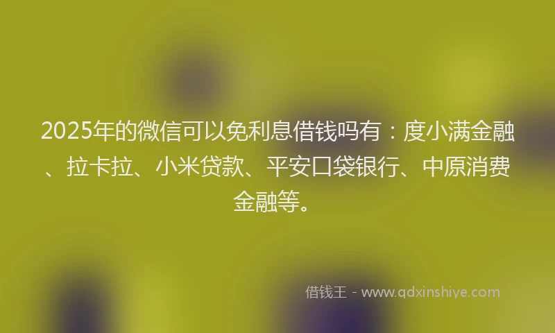2025年的微信可以免利息借钱吗有：度小满金融、拉卡拉、小米贷款、平安口袋银行、中原消费金融等。
