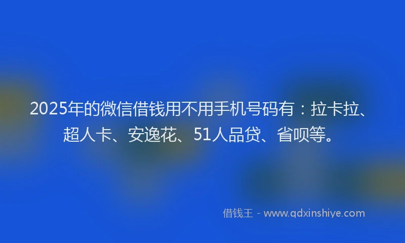 2025年的微信借钱用不用手机号码有：拉卡拉、超人卡、安逸花、51人品贷、省呗等。