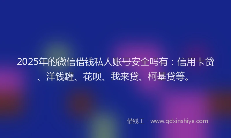 2025年的微信借钱私人账号安全吗有：信用卡贷、洋钱罐、花呗、我来贷、柯基贷等。