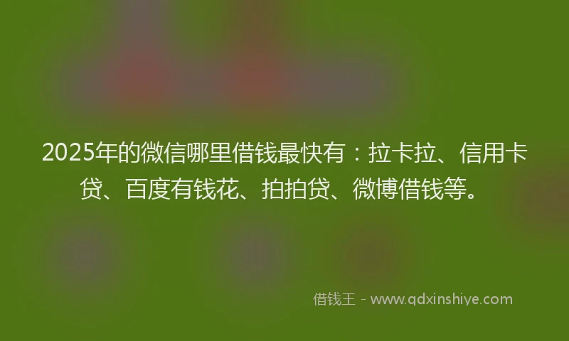 2025年的微信哪里借钱最快有：拉卡拉、信用卡贷、百度有钱花、拍拍贷、微博借钱等。