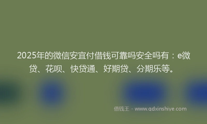 2025年的微信安宜付借钱可靠吗安全吗有：e微贷、花呗、快贷通、好期贷、分期乐等。