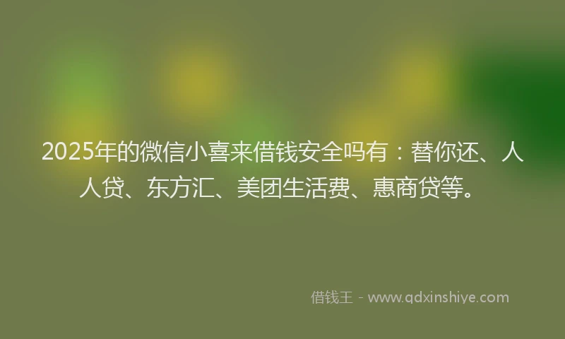 2025年的微信小喜来借钱安全吗有：替你还、人人贷、东方汇、美团生活费、惠商贷等。