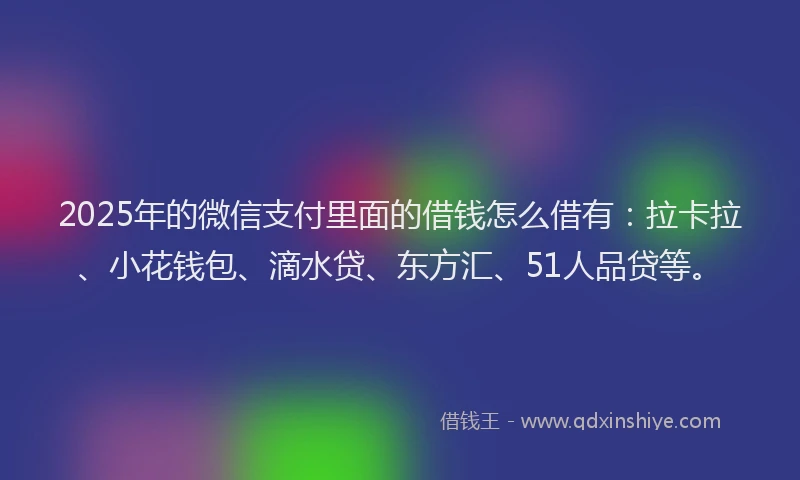 2025年的微信支付里面的借钱怎么借有：拉卡拉、小花钱包、滴水贷、东方汇、51人品贷等。