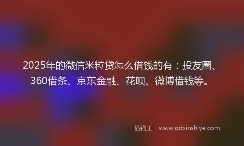 2025年的微信米粒贷怎么借钱的有：投友圈、360借条、京东金融、花呗、微博借钱等。
