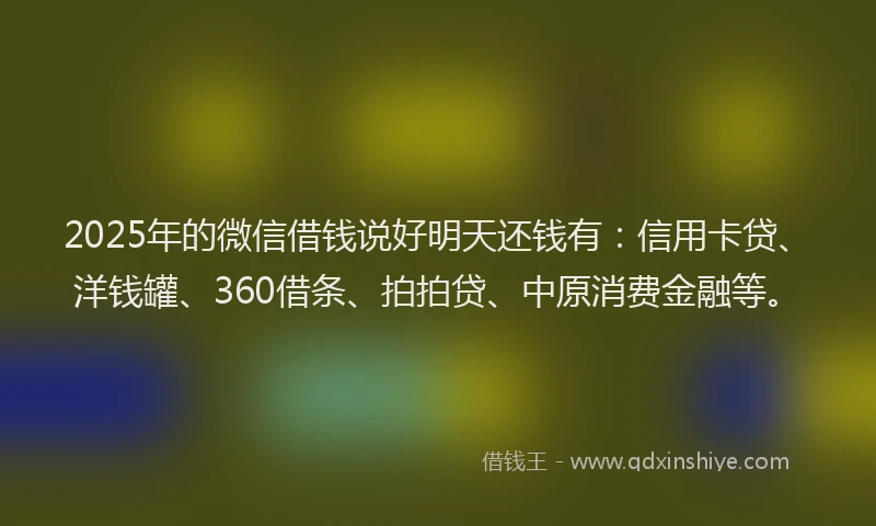 2025年的微信借钱说好明天还钱有：信用卡贷、洋钱罐、360借条、拍拍贷、中原消费金融等。