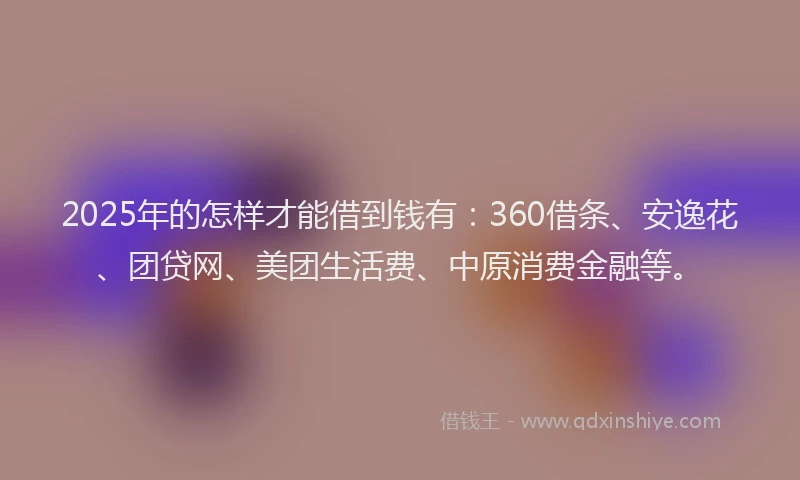 2025年的怎样才能借到钱有：360借条、安逸花、团贷网、美团生活费、中原消费金融等。