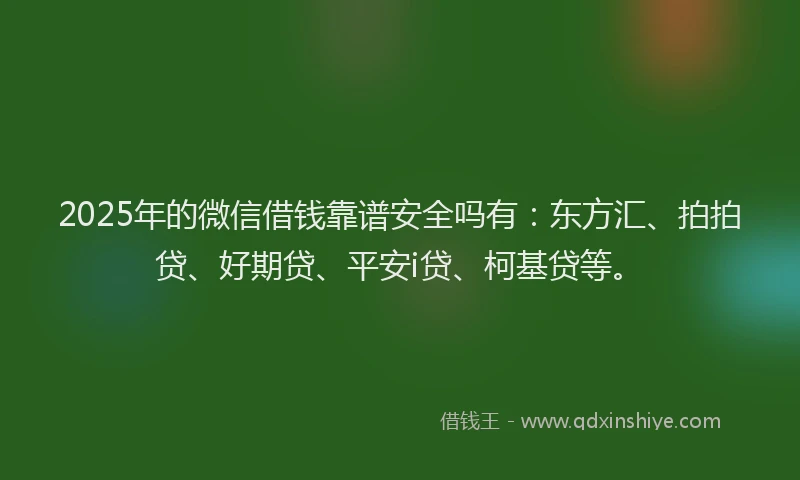 2025年的微信借钱靠谱安全吗有：东方汇、拍拍贷、好期贷、平安i贷、柯基贷等。