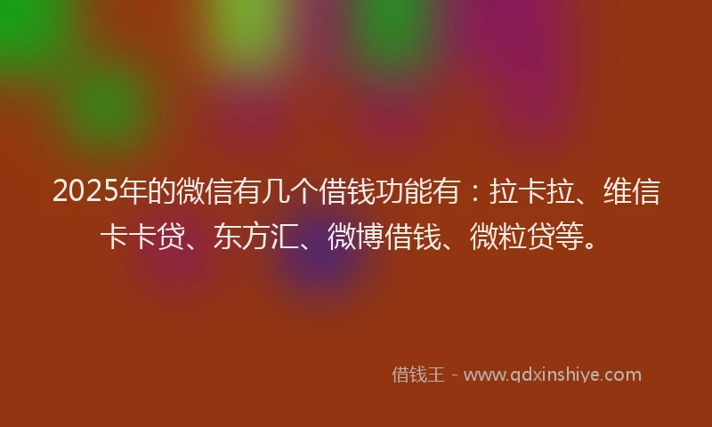 2025年的微信有几个借钱功能有：拉卡拉、维信卡卡贷、东方汇、微博借钱、微粒贷等。