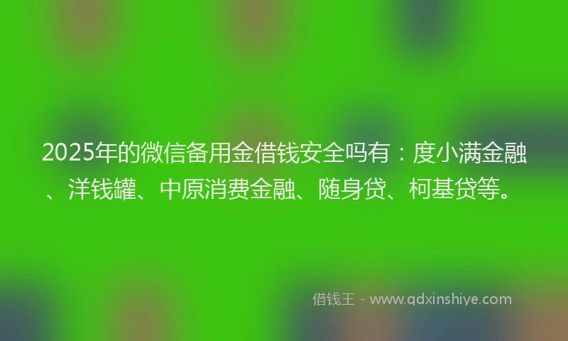 2025年的微信备用金借钱安全吗有：度小满金融、洋钱罐、中原消费金融、随身贷、柯基贷等。