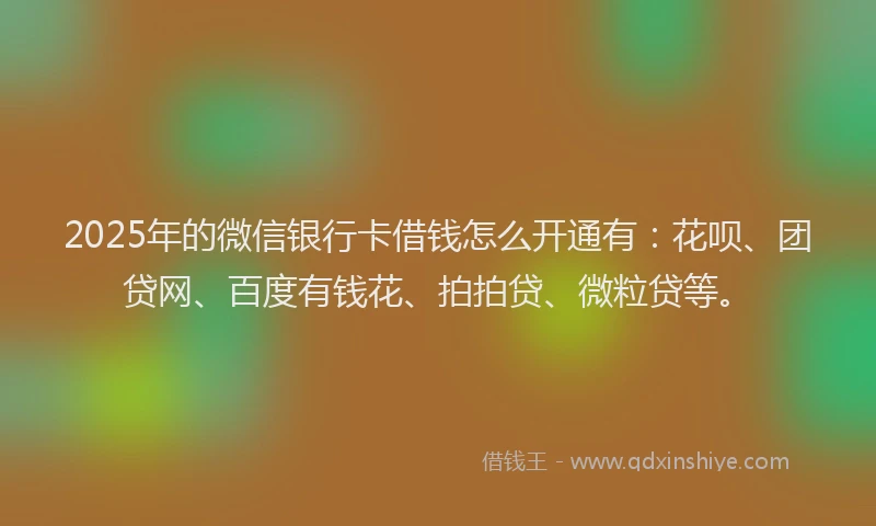 2025年的微信银行卡借钱怎么开通有：花呗、团贷网、百度有钱花、拍拍贷、微粒贷等。