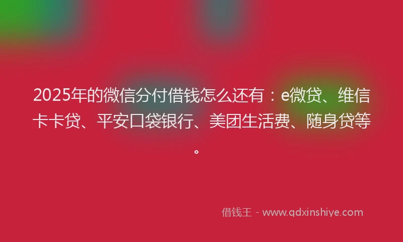 2025年的微信分付借钱怎么还有：e微贷、维信卡卡贷、平安口袋银行、美团生活费、随身贷等。