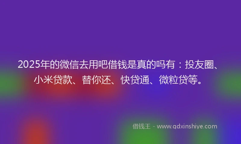2025年的微信去用吧借钱是真的吗有：投友圈、小米贷款、替你还、快贷通、微粒贷等。
