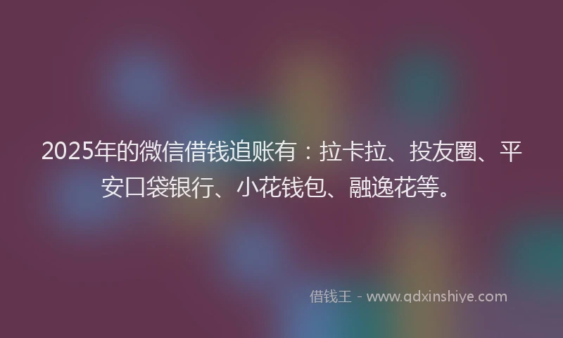 2025年的微信借钱追账有：拉卡拉、投友圈、平安口袋银行、小花钱包、融逸花等。