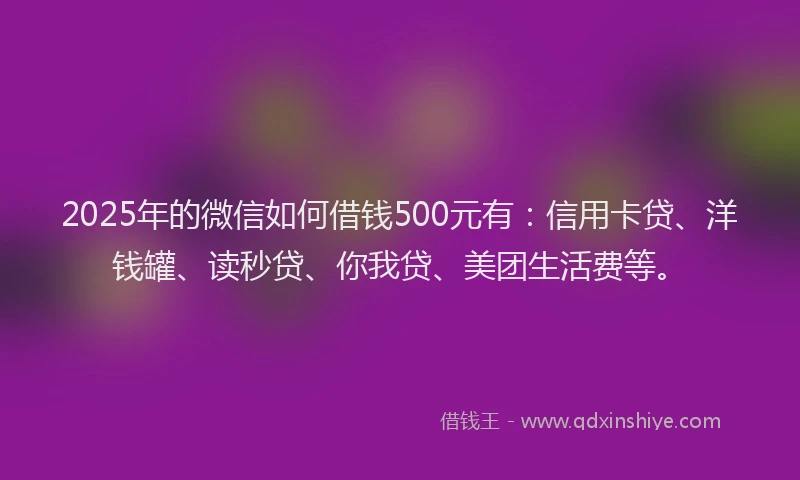 2025年的微信如何借钱500元有：信用卡贷、洋钱罐、读秒贷、你我贷、美团生活费等。