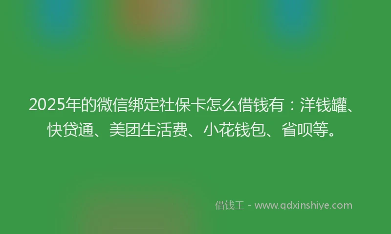 2025年的微信绑定社保卡怎么借钱有：洋钱罐、快贷通、美团生活费、小花钱包、省呗等。