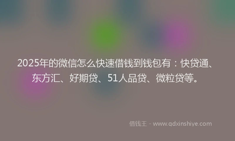 2025年的微信怎么快速借钱到钱包有：快贷通、东方汇、好期贷、51人品贷、微粒贷等。