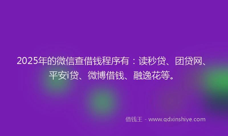 2025年的微信查借钱程序有：读秒贷、团贷网、平安i贷、微博借钱、融逸花等。