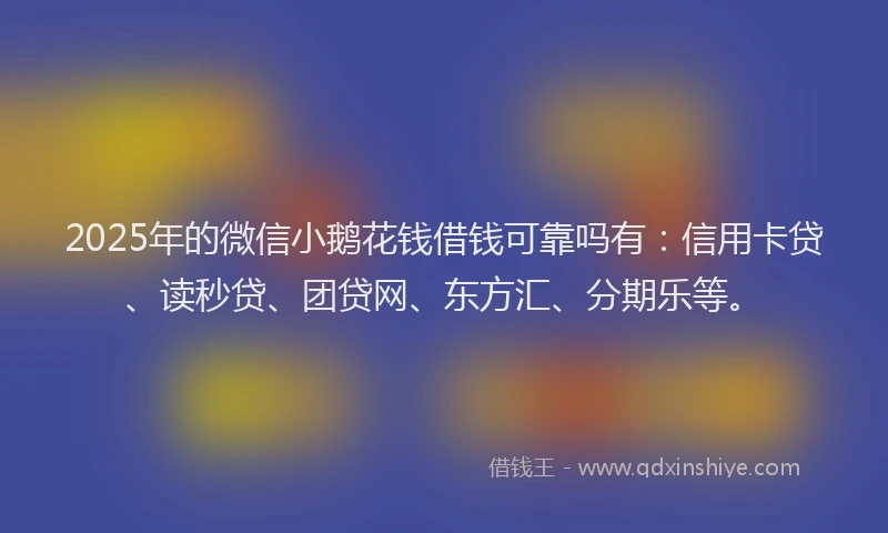 2025年的微信小鹅花钱借钱可靠吗有：信用卡贷、读秒贷、团贷网、东方汇、分期乐等。