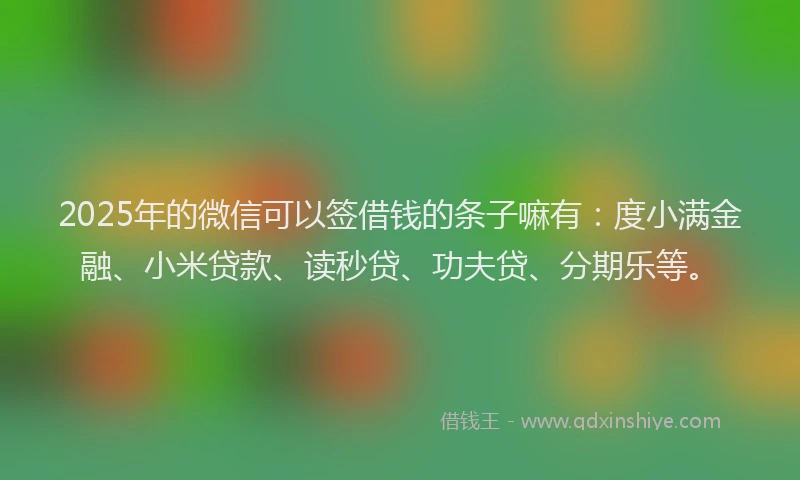 2025年的微信可以签借钱的条子嘛有：度小满金融、小米贷款、读秒贷、功夫贷、分期乐等。