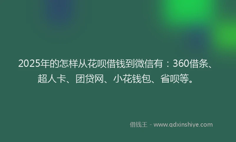 2025年的怎样从花呗借钱到微信有：360借条、超人卡、团贷网、小花钱包、省呗等。