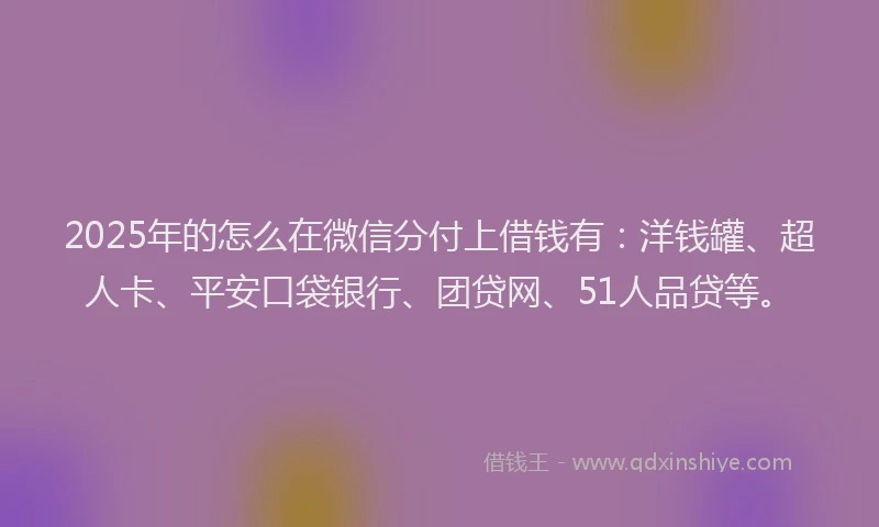 2025年的怎么在微信分付上借钱有：洋钱罐、超人卡、平安口袋银行、团贷网、51人品贷等。