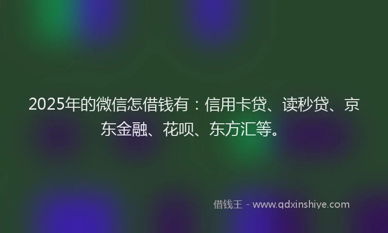 2025年的微信怎借钱有：信用卡贷、读秒贷、京东金融、花呗、东方汇等。