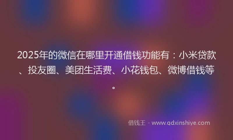 2025年的微信在哪里开通借钱功能有：小米贷款、投友圈、美团生活费、小花钱包、微博借钱等。