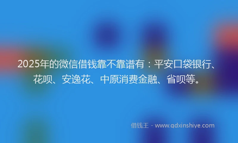 2025年的微信借钱靠不靠谱有：平安口袋银行、花呗、安逸花、中原消费金融、省呗等。