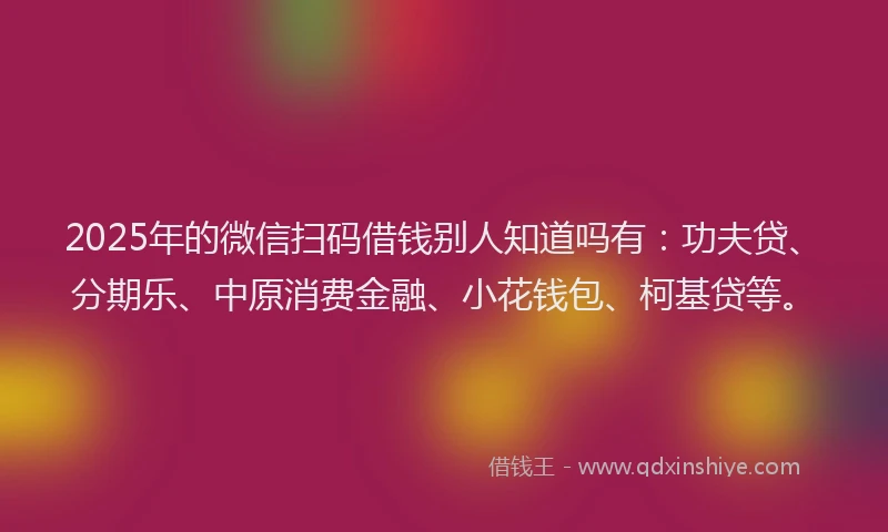 2025年的微信扫码借钱别人知道吗有：功夫贷、分期乐、中原消费金融、小花钱包、柯基贷等。